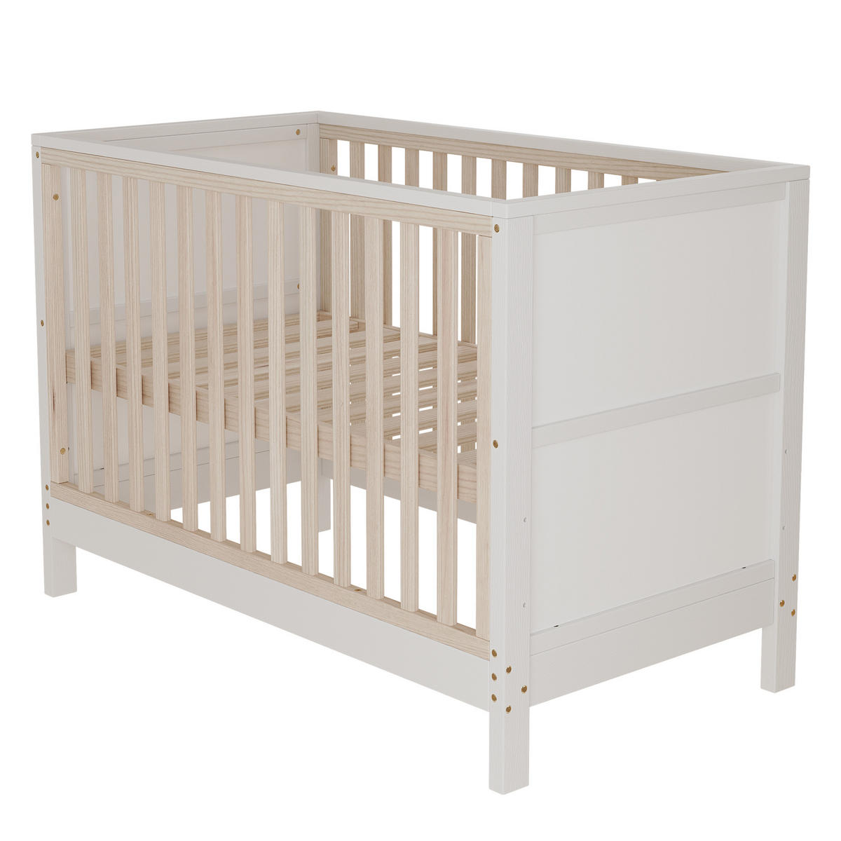 BABYBETT 60/120 cm in Natur/Weiß Massivholz mit bemalbaren Tafeln, 3-fach höhenverstellbar - Weiß/Naturfarben, Holz/Holzwerkstoff (60/120cm) - WISHDOR