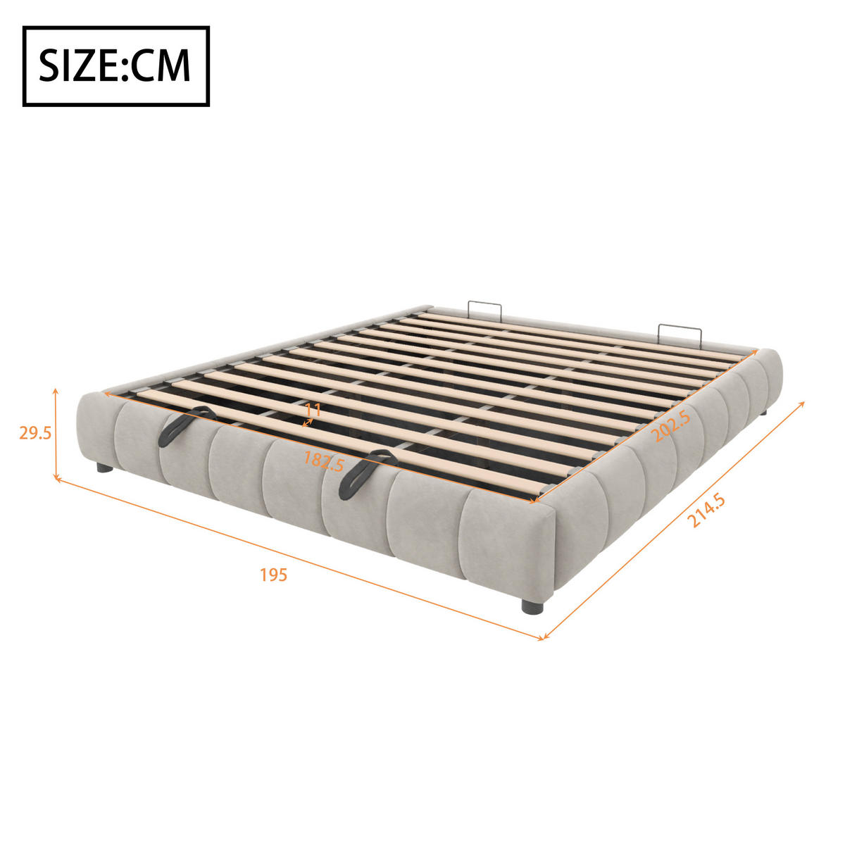 POLSTERBETT 180/200 cm Beige ohne Kopfteil mit LED-Beleuchtung und hydraulischem Stauraumrahmen - Beige, Textil (180/200cm) - OKWISH