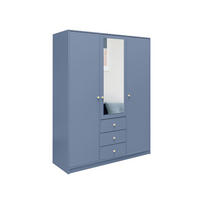 KLEIDERSCHRANK Rainbow Hellblau, dreitüriger Drehtürenschränk mit Spiegel und Schubladen - Hellblau, Holzwerkstoff (149/200/58cm) - Bettso