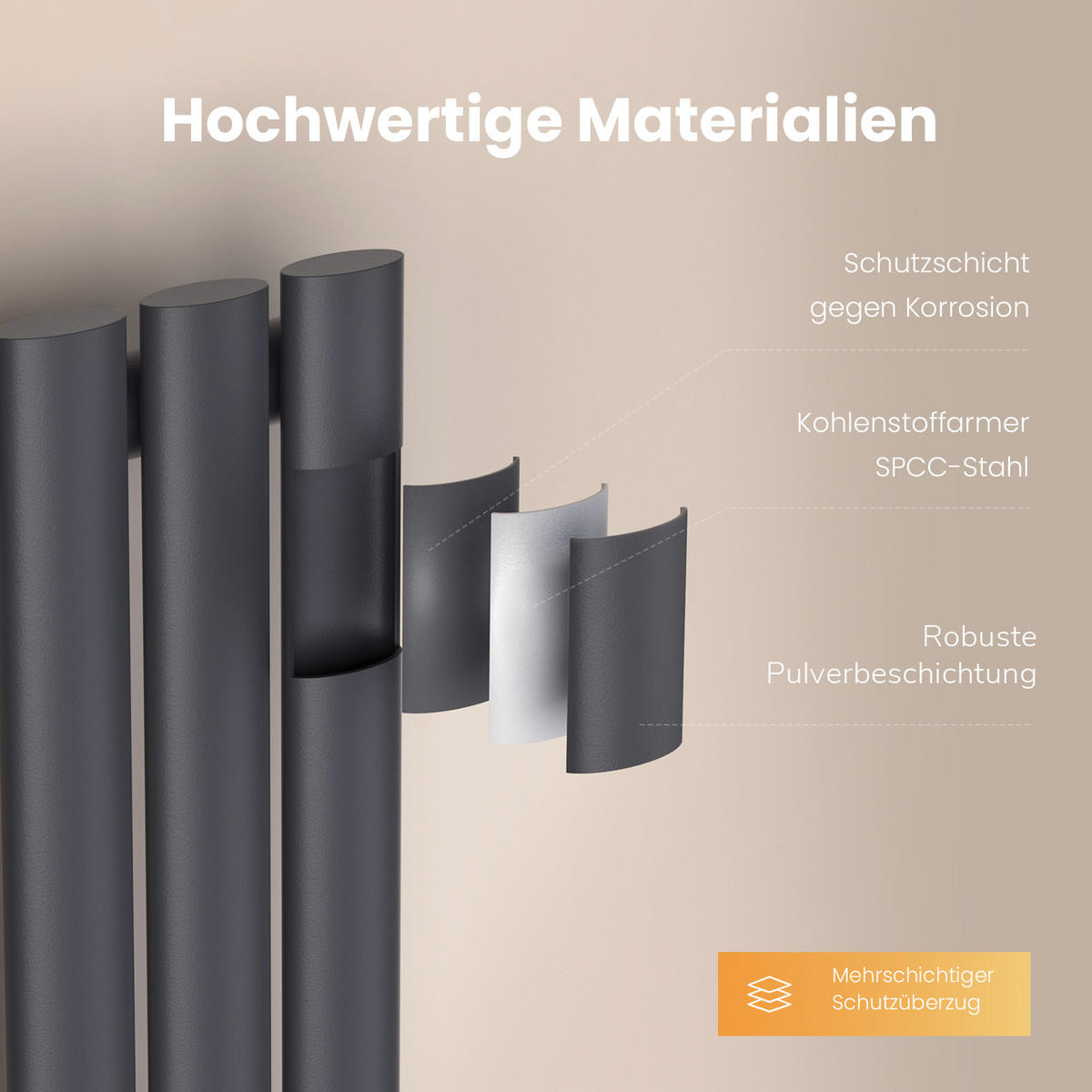 HEIZKÖRPER Doppelrohr vertikal montierbar Anthrazit 24/60/5,8 cm - Anthrazit, Metall (24/60/5.8cm) - EMKE