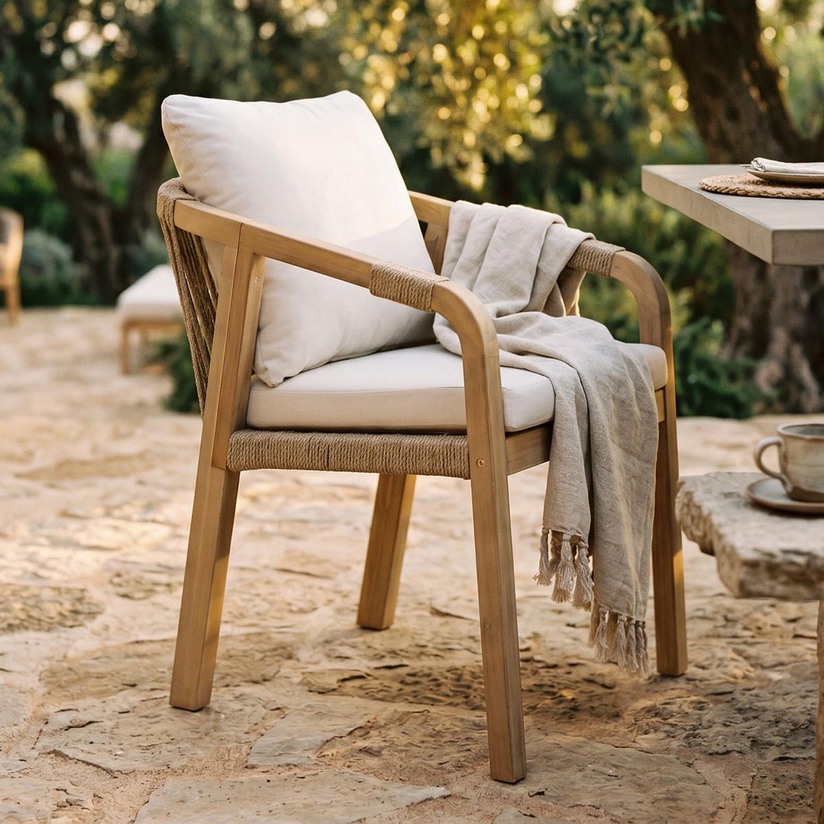 GARTENSTÜHLE SANYA 2er-Set beige, natur - Beige, Holz/Textil (56/75/67cm) - IDIMEX