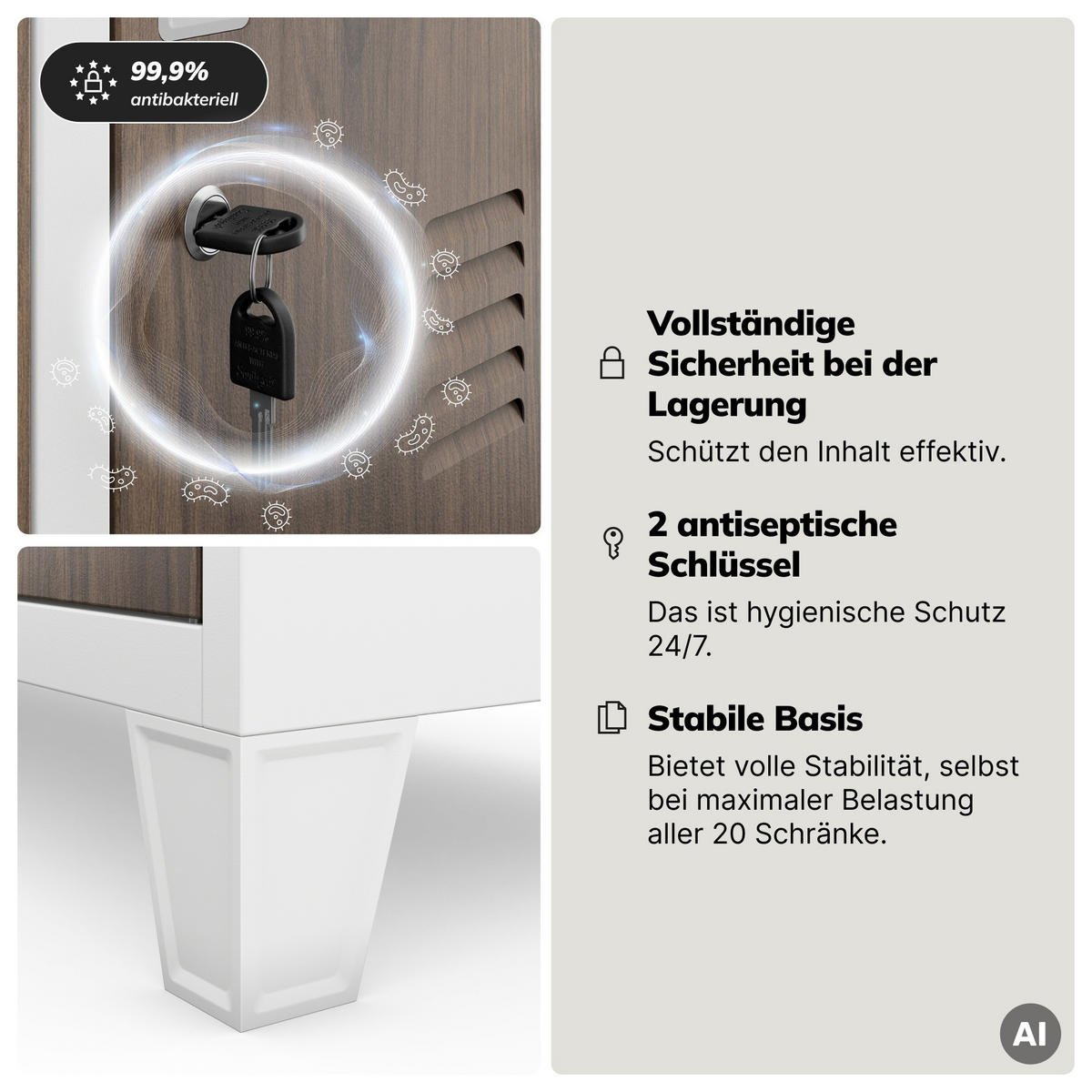 ARBEITSSCHUTZ-SPINDSCHRANK ROBERT 172x136x45 cm - Nussbaumfarben/Weiß, Metall (136/172/45cm) - Jan Nowak