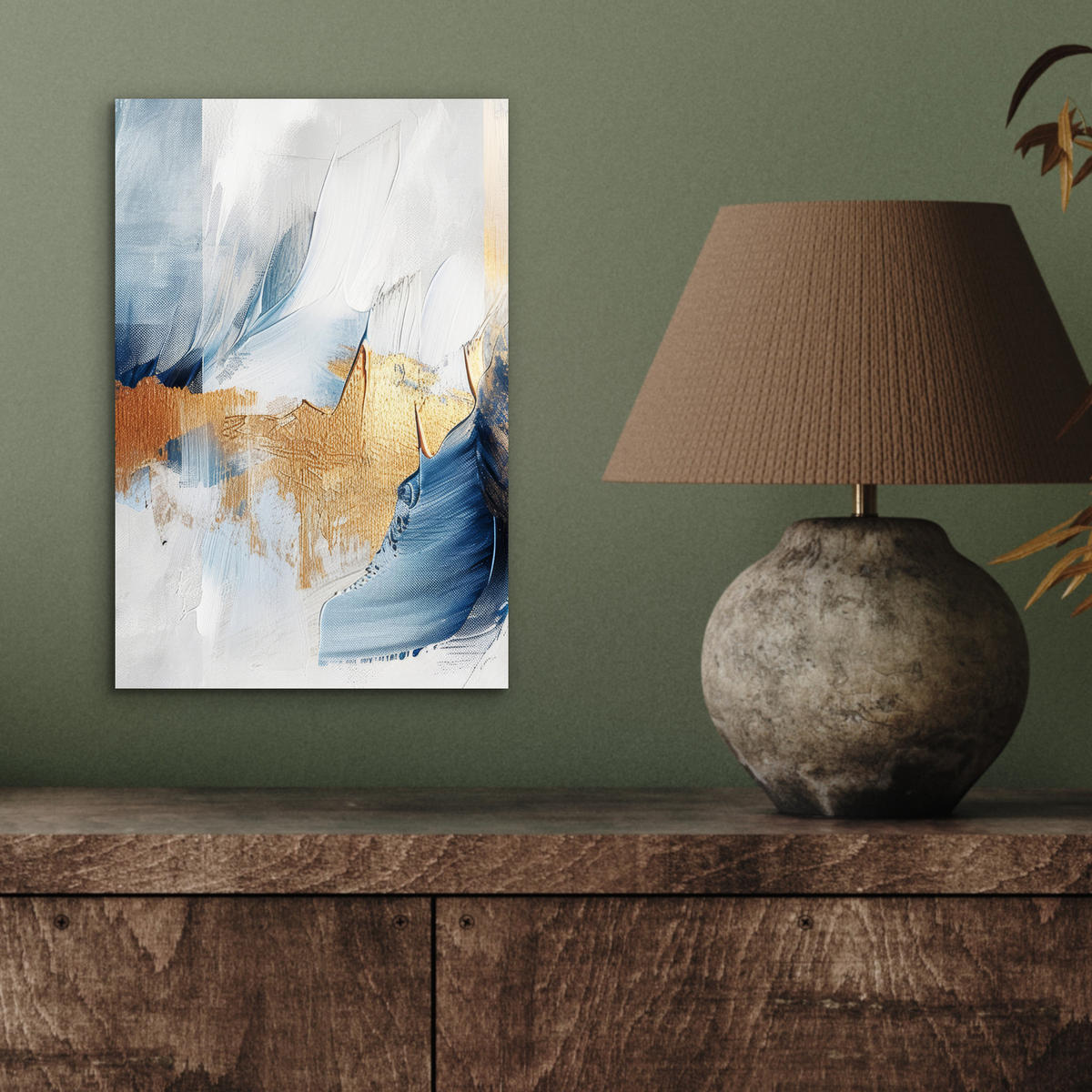 KOVOVÝ OBRAZ Zlatá - modrá - akvarel - umenie - moderné 20x30 cm - svetlomodrá, kov (20/30cm) - MuchoWow