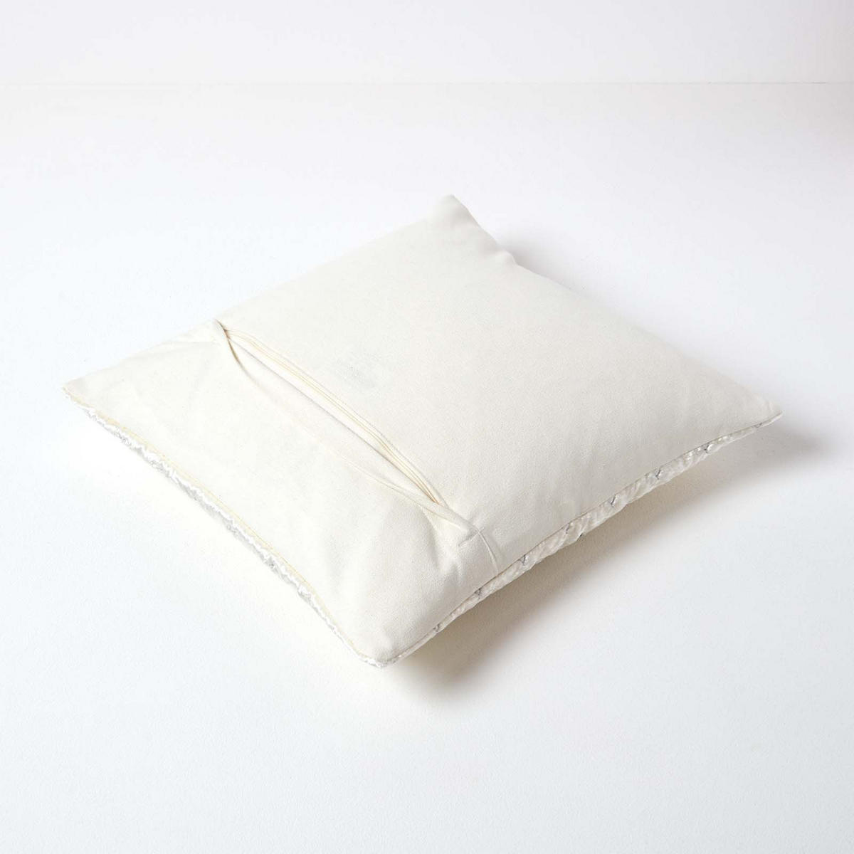 KISSENHÜLLE Pannesamt bestickt 40/40 cm - Creme, Textil (40/40cm) - Homescapes