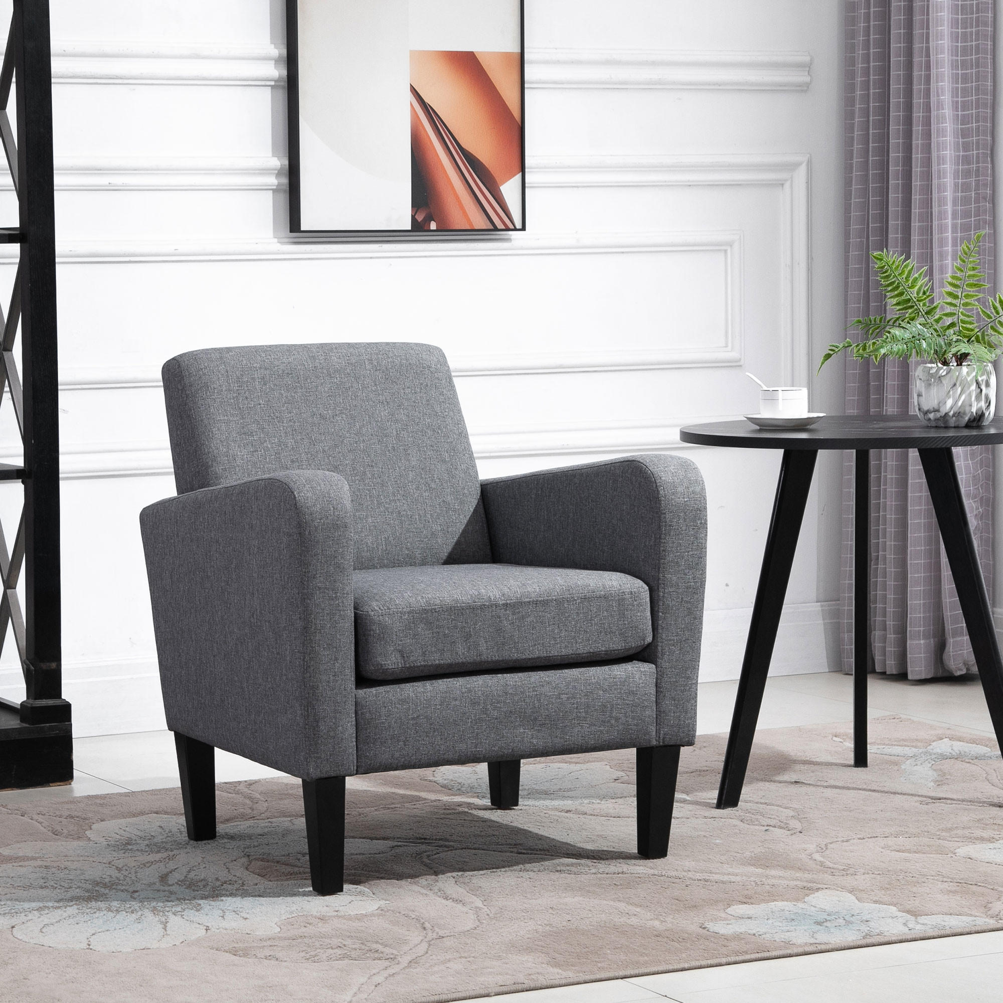 SESSEL mit Rückenlehne, abgerundeten Armlehnen Gepolstert Loungesessel Hellgrau - Hellgrau, Textil (72/74/66cm) - HOMCOM
