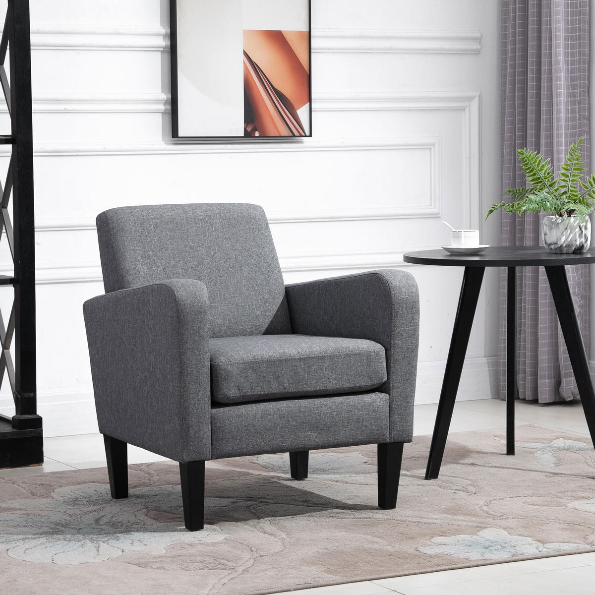 SESSEL mit Rückenlehne, abgerundeten Armlehnen Gepolstert Loungesessel Hellgrau - Hellgrau, Textil (72/74/66cm) - HOMCOM