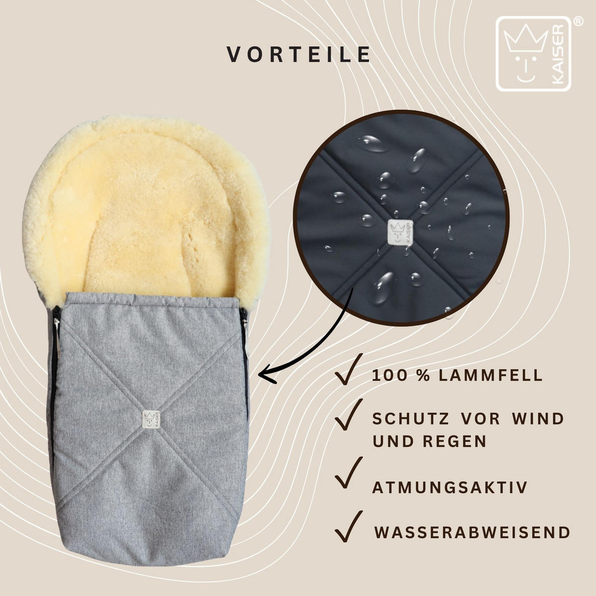 LAMMFELL-BABYSCHALENFUSSSACK Emmy, light grey melange - Grau, Fell (37/10/80cm) - Kaiserbaby