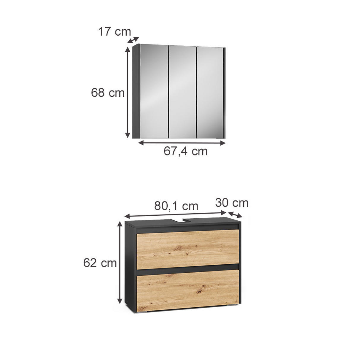 KOUPELNOVÝ NÁBYTEK Majest Antracit/Artisan - světle šedá/antracitová, kompozitní dřevo (80.1/62/30.1cm) - Vicco