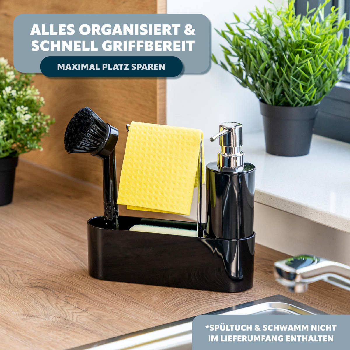 SPÜLBECKENORGANIZER 3er-Set, schwarz - Schwarz, Kunststoff (22/21/6.7cm) - bremermann