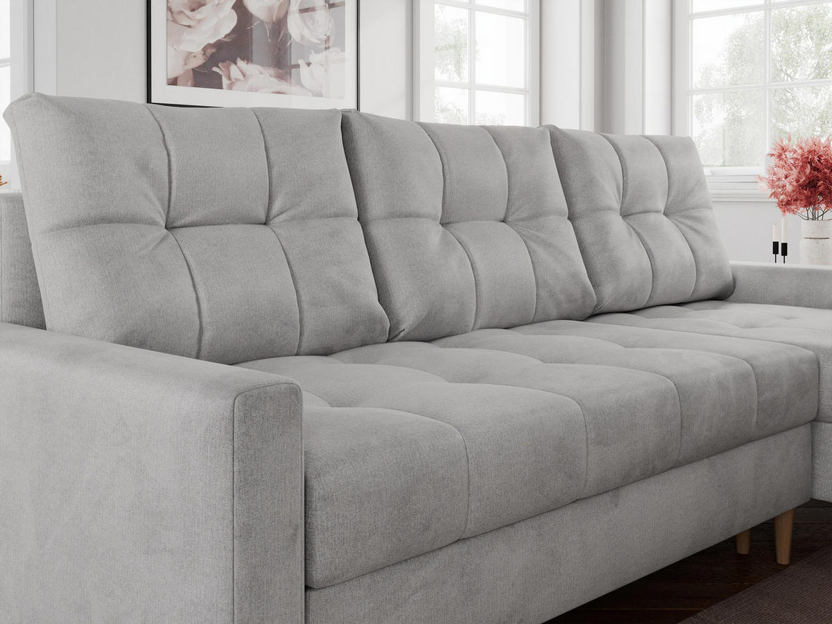 ECKSOFA Colin Velvet Hellgrau - Hellgrau/Braun, Holz/Textil (220/140cm) - MKS