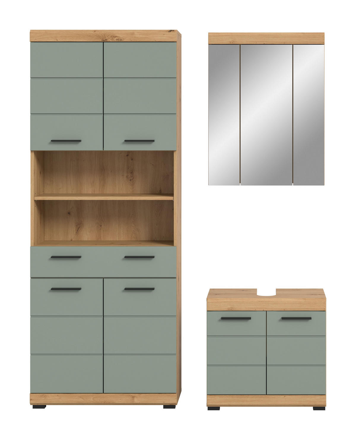 BADKOMBINATION 3tlg. Scout Bad in Artisan Eiche Nachbildung und Salbei Nachbildung B/H/T: 149x191x34 cm - Eiche Artisan, Holz (149/191/34cm)