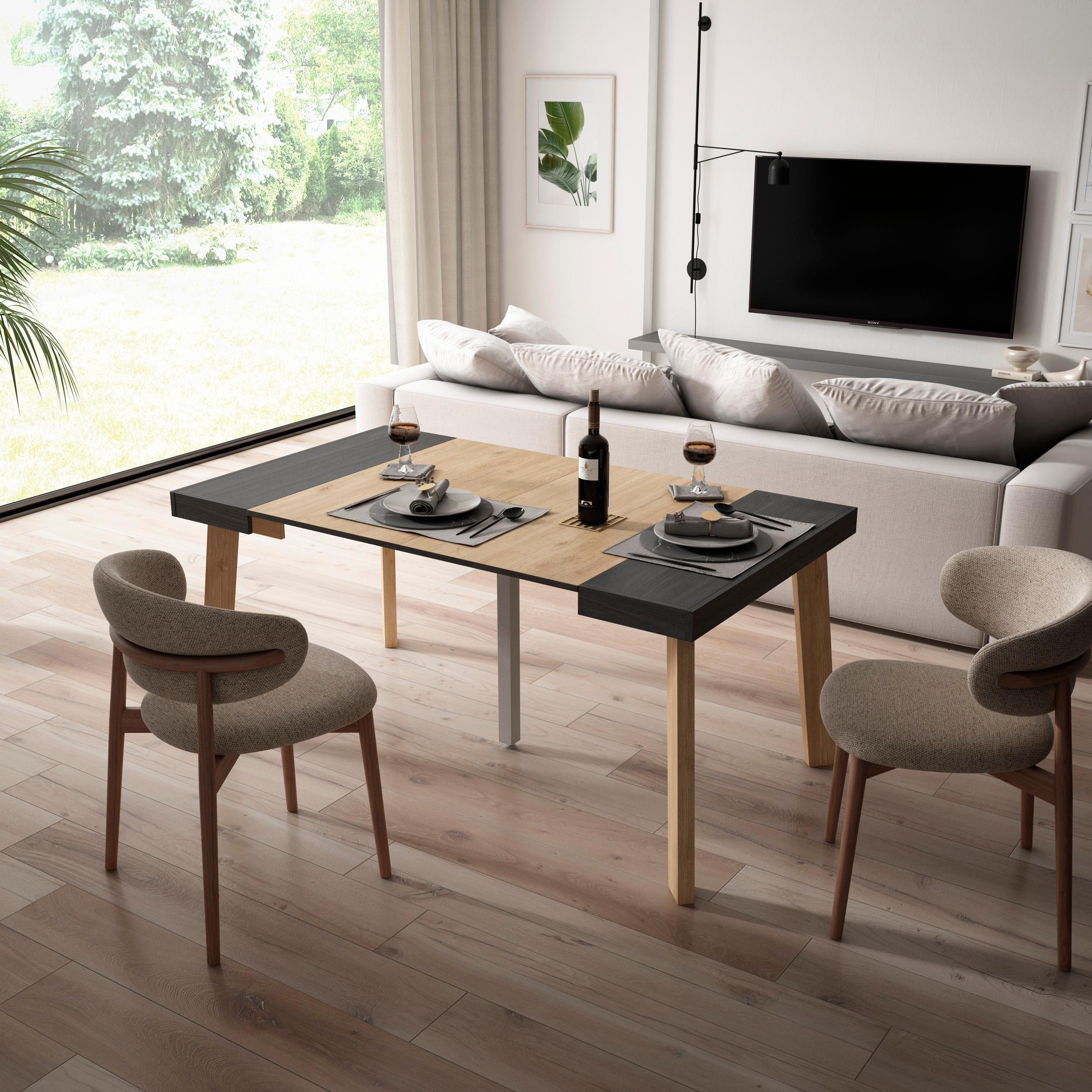 KONSOLENTISCH ausziehbar 58 bis 160cm, für 8 Gäste, schwarz eiche, 90/58/73cm - Eichefarben/Schwarz, Holzwerkstoff (90/160/73cm) - Skraut Home