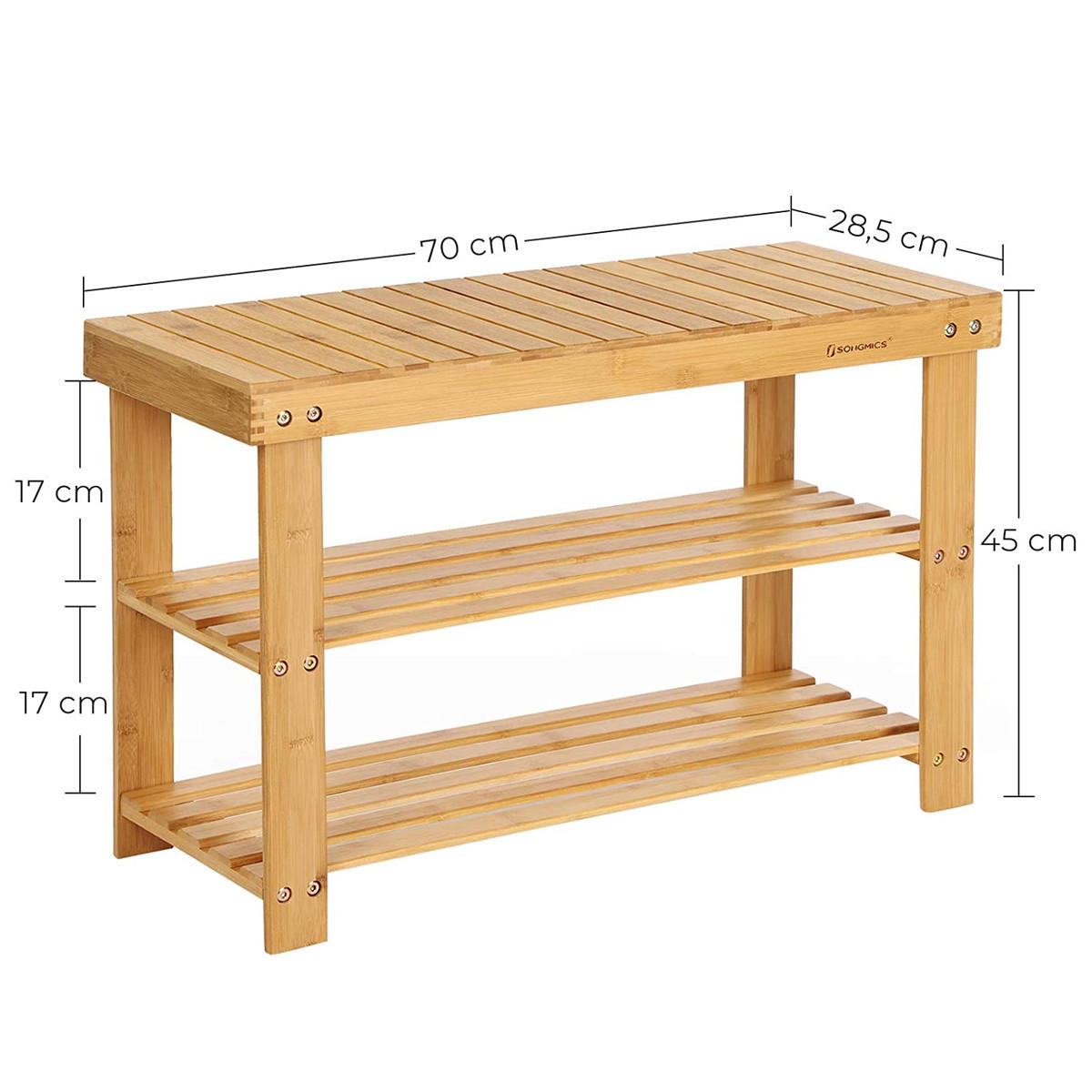 SCHUHBANK mit 3 Ebenen aus natürlichem Bambus - L70 cm - Apfelbaumfarben, Holz (70/28.4/45cm) - Calicosy