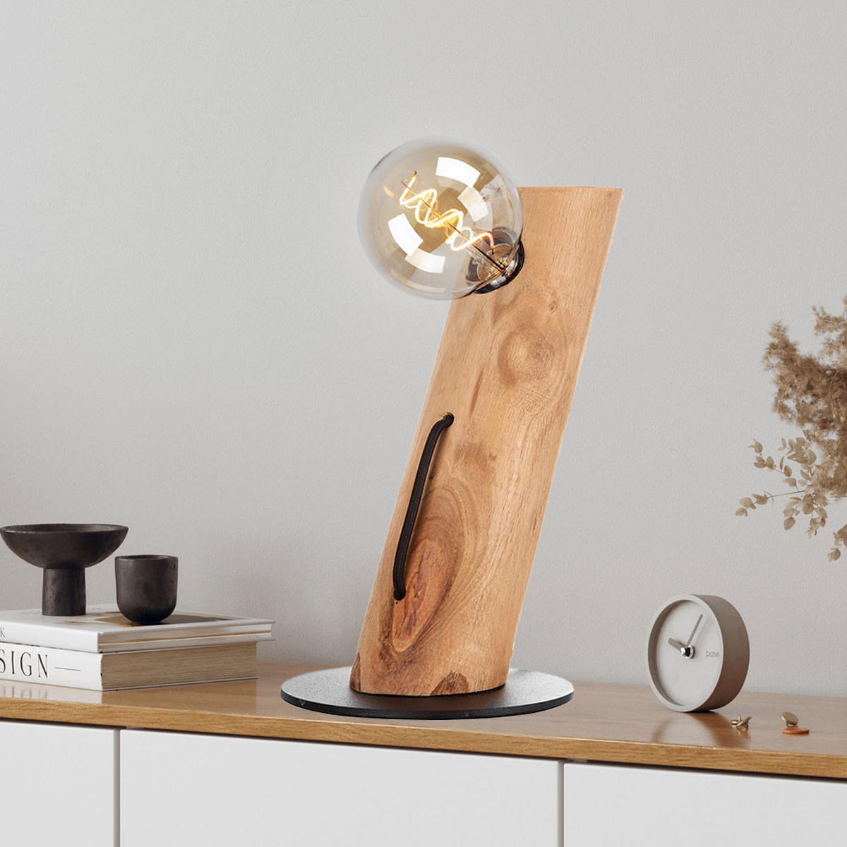 TISCHLEUCHTE Metall Eukalyptusholz Braun - Braun, Holz (16/8/28.2cm)