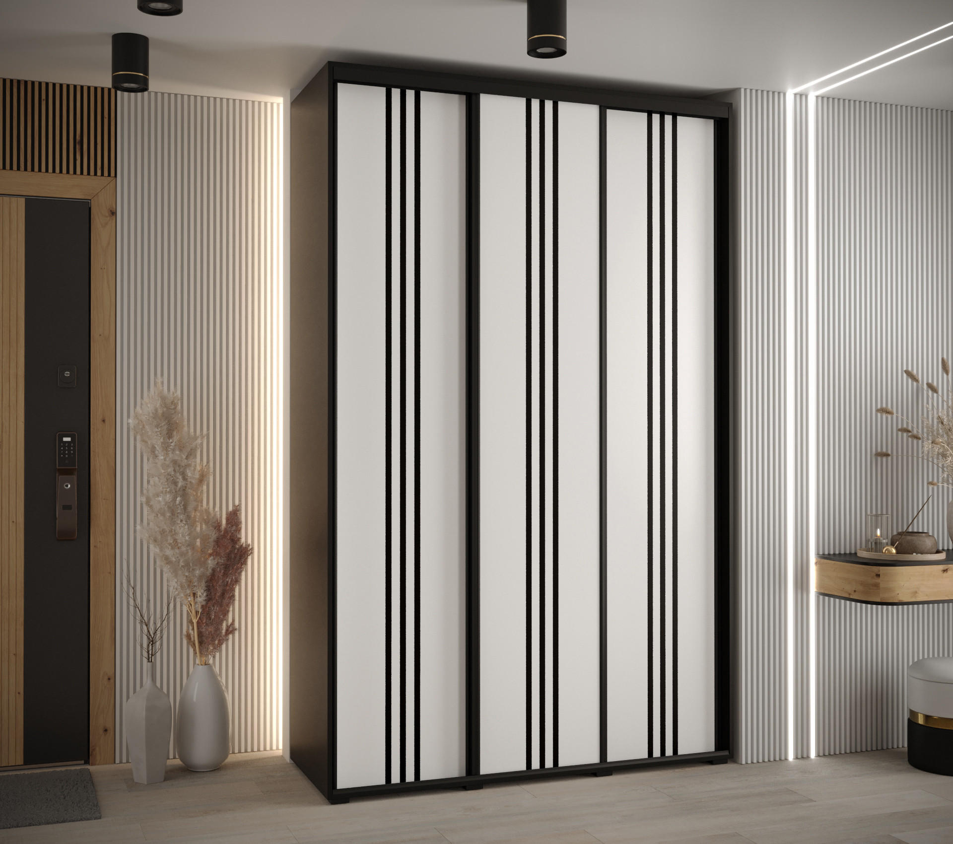 SCHWEBETÜRENSCHRANK 235,2/160/45 3-türig - Schwarz/Weiß, Holz/Metall (160/235/45cm) - Abiks Möbel