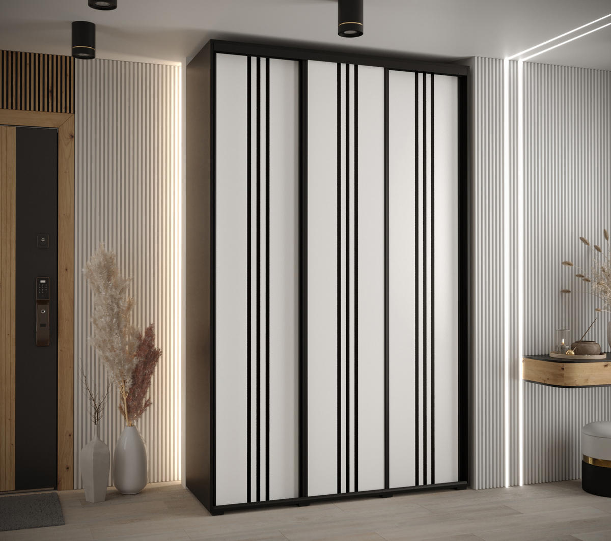 SCHWEBETÜRENSCHRANK 235,2/150/60 3-türig - Schwarz/Weiß, Holz/Metall (150/235/60cm) - Abiks Möbel