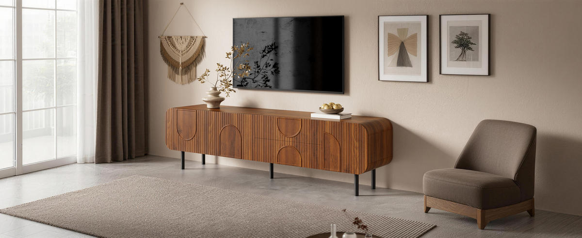 TV-SCHRANK 3 Türen 2 Schubladen - Walnussfarben, Holz (180/47.5/40cm)