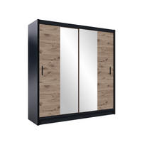 SCHWEBETÜRENSCHRANK KAYLE 203/215/61 cm 2-türig mit Spiegel Schwarz - Eichefarben/Schwarz, Holzwerkstoff (203/215/61cm) - MASSENO