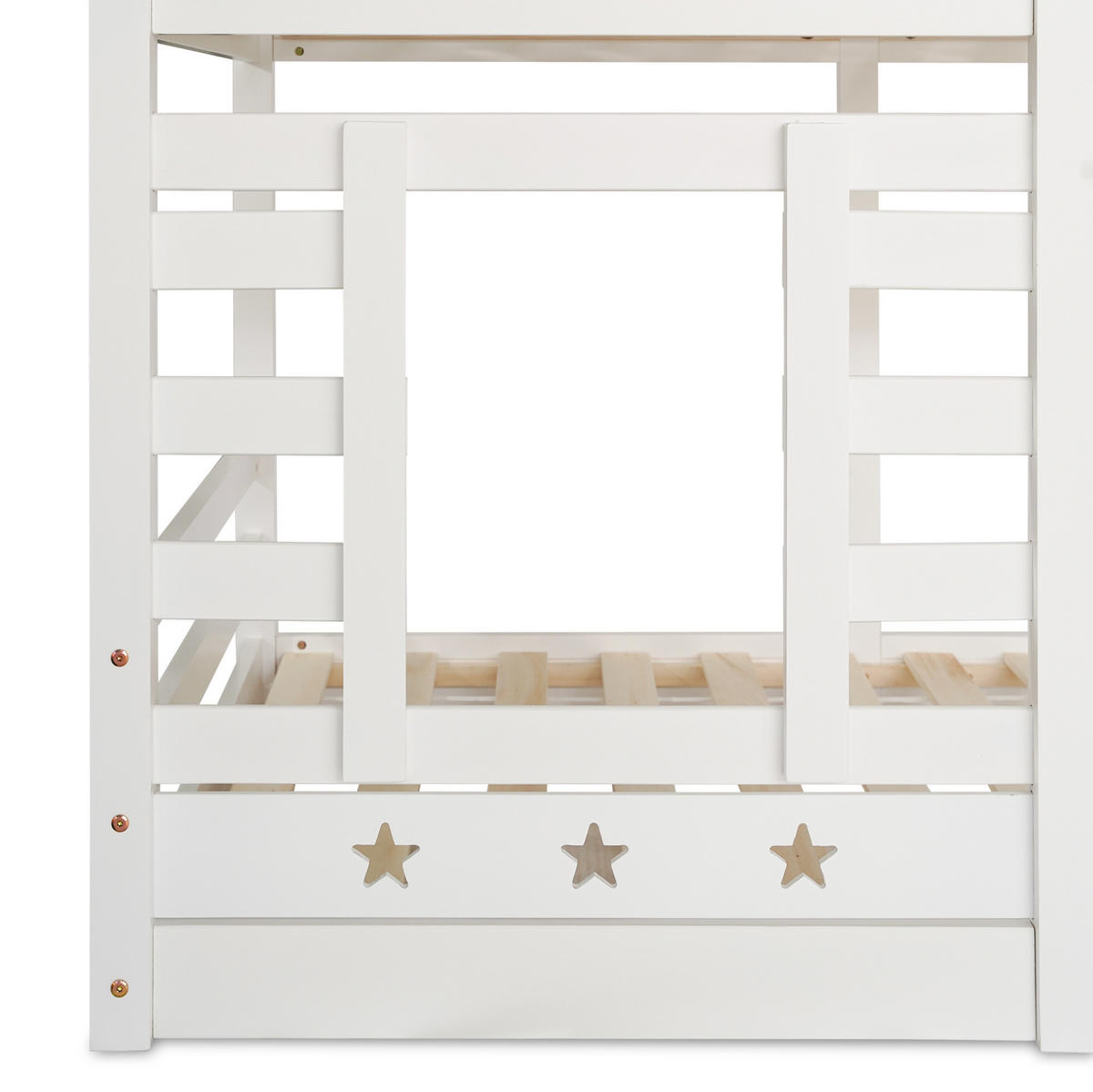 HAUSBETT 90/200 cm in Weiß mit Treppe, Schubladen und Hausrahmen - Weiß, Holzwerkstoff (90/200cm) - BEAOK