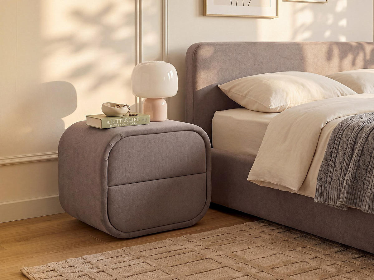 NACHTTISCH - 45.5 x 42 - stoff - taupe Venalora - Taupe, Textil (45.5/38.5/42cm) - Vente-Unique