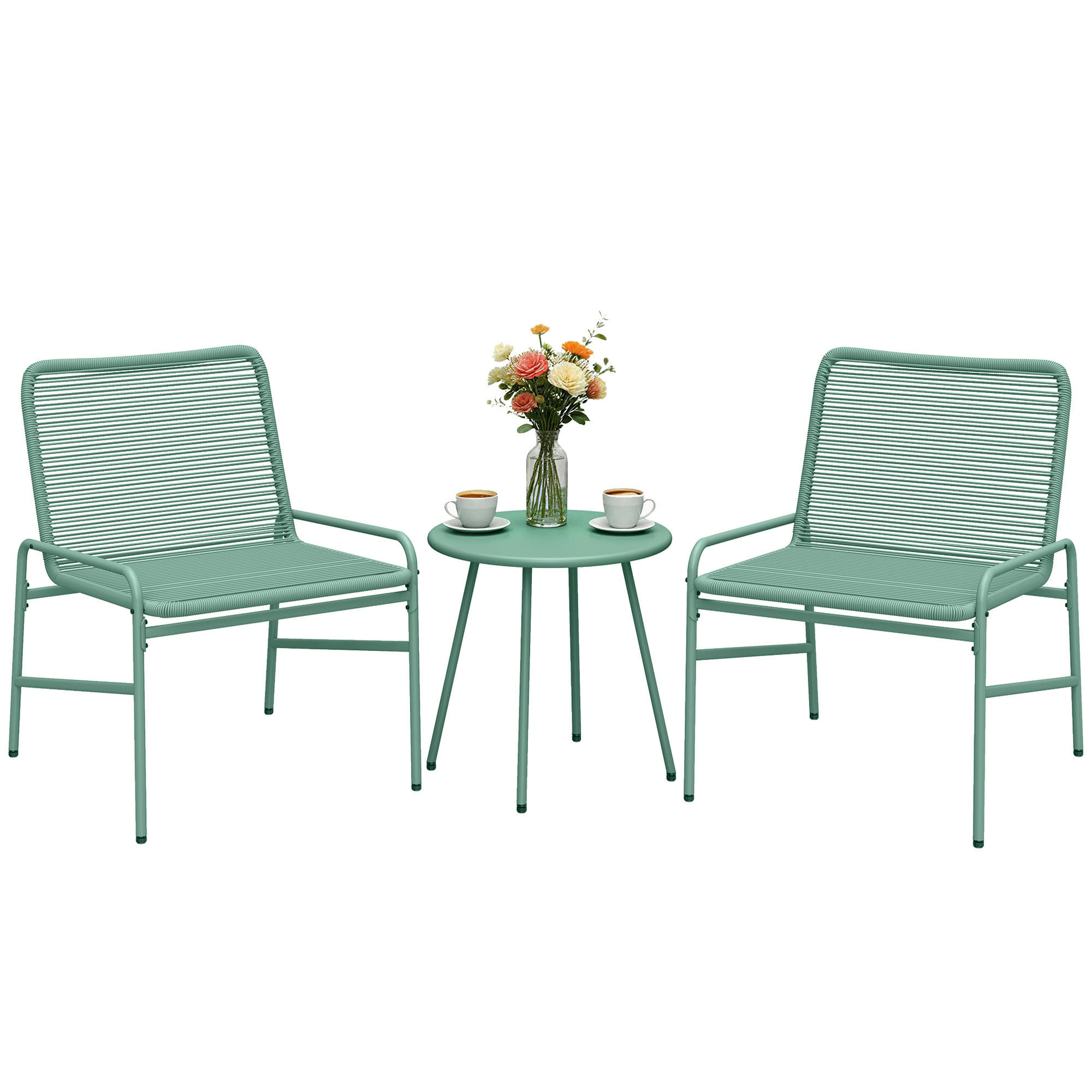 BISTROTSET 3tlg DE-13705 mit rundem Tisch Grün - Grün, Metall - ComfortXL