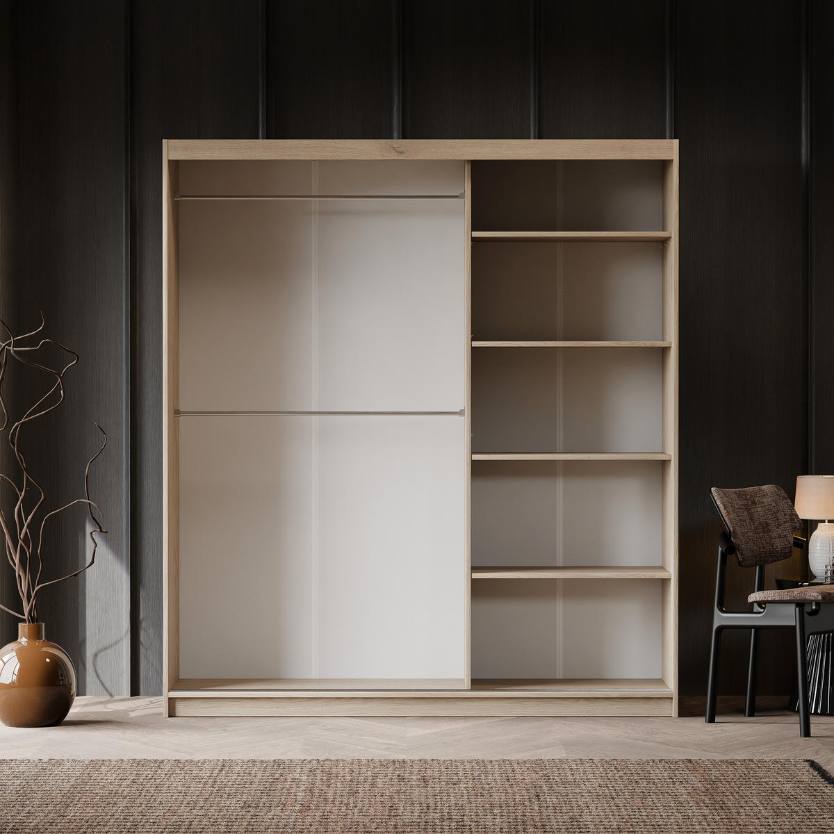 SILENTE 180 cm Schiebetürenschrank mit Einlegeböden und Kleiderstange - Braun, Holzwerkstoff (180/205/60cm) - Idohome