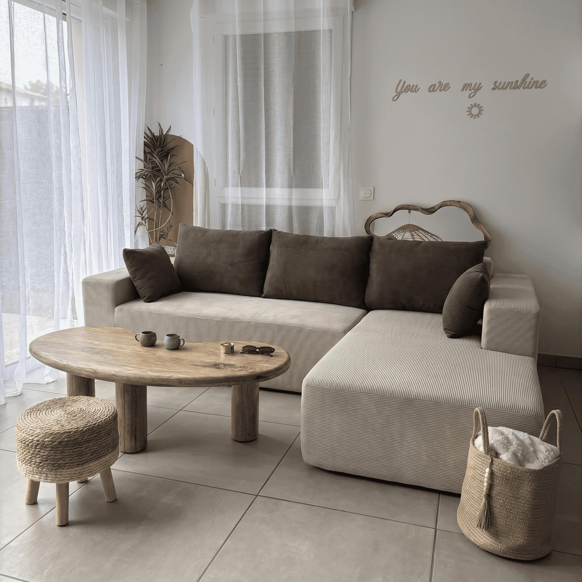 ECKSOFA Luna Sand Braun 3-Sitzer Rechts - Braun, Textil (267/175cm) - COCO Living