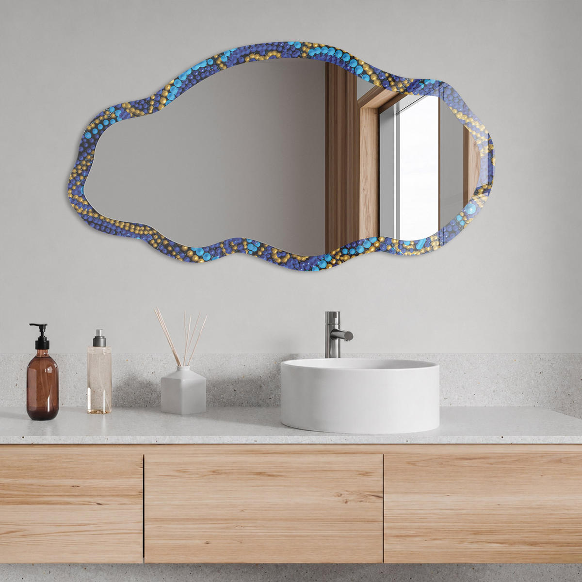 SPIEGEL 90x45 cm asymmetrisch mit Druck - Blumenmandala - Transparent, Glas (45/90/0.4cm) - TULUP