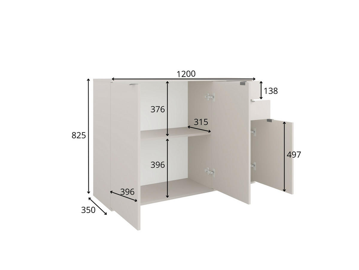 KOMMODE METRIX 120/82,5/35cm mit 2 Schubladen 3 Türen Weiß - Weiß, Holzwerkstoff (120/82.5/35cm) - MASSENO