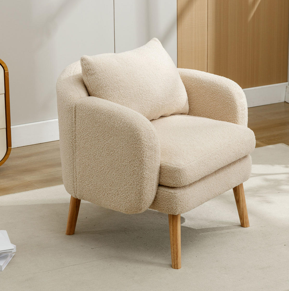 SESSEL 71/72/71 cm in Beige aus Teddy-Samt mit Kissen - Beige, Textil (72/71/71cm) - Flora Grace