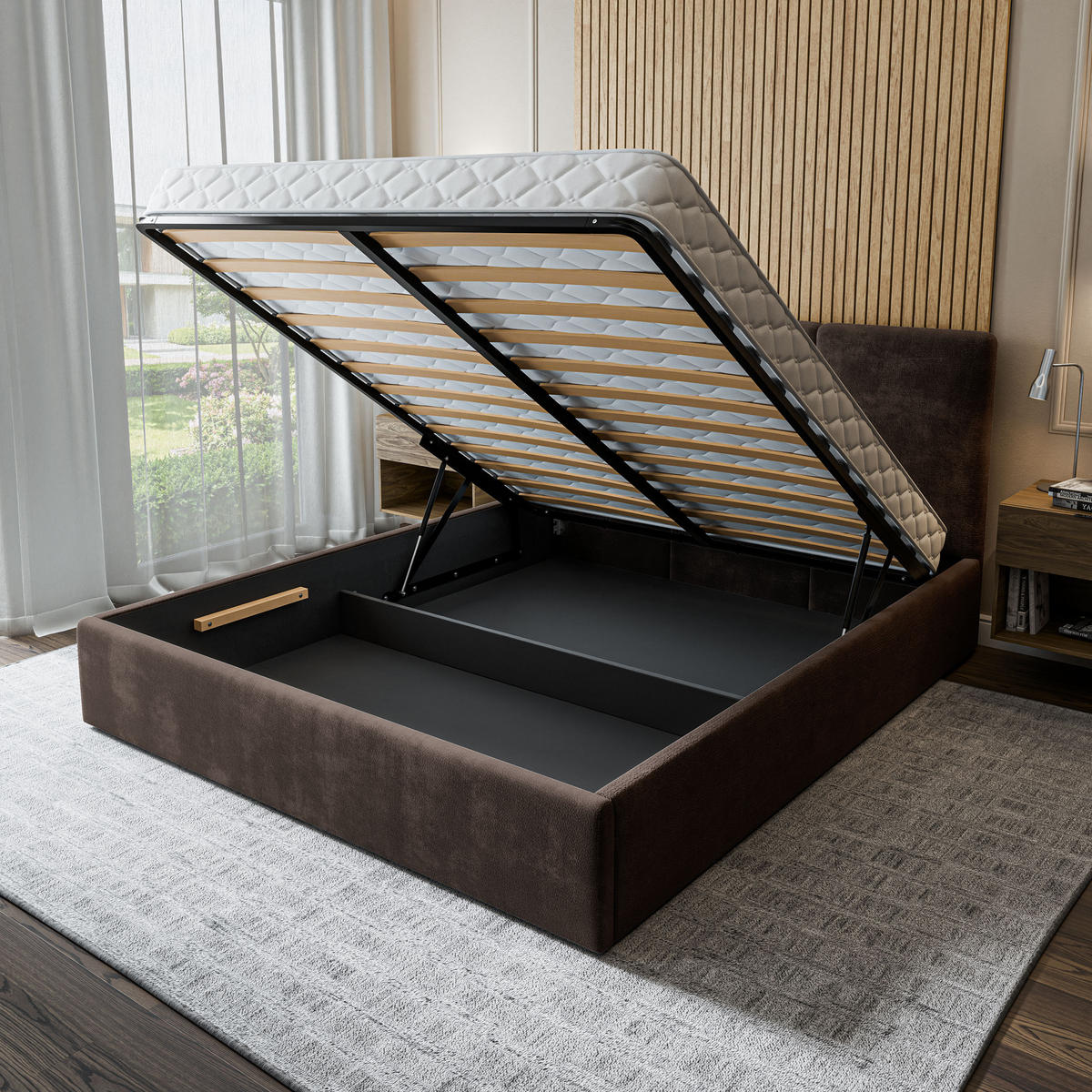 POLSTERBETT AZURI 180x200 cm mit Bettkästen - Braun - Braun, Holz (180/200cm) - MASSENO
