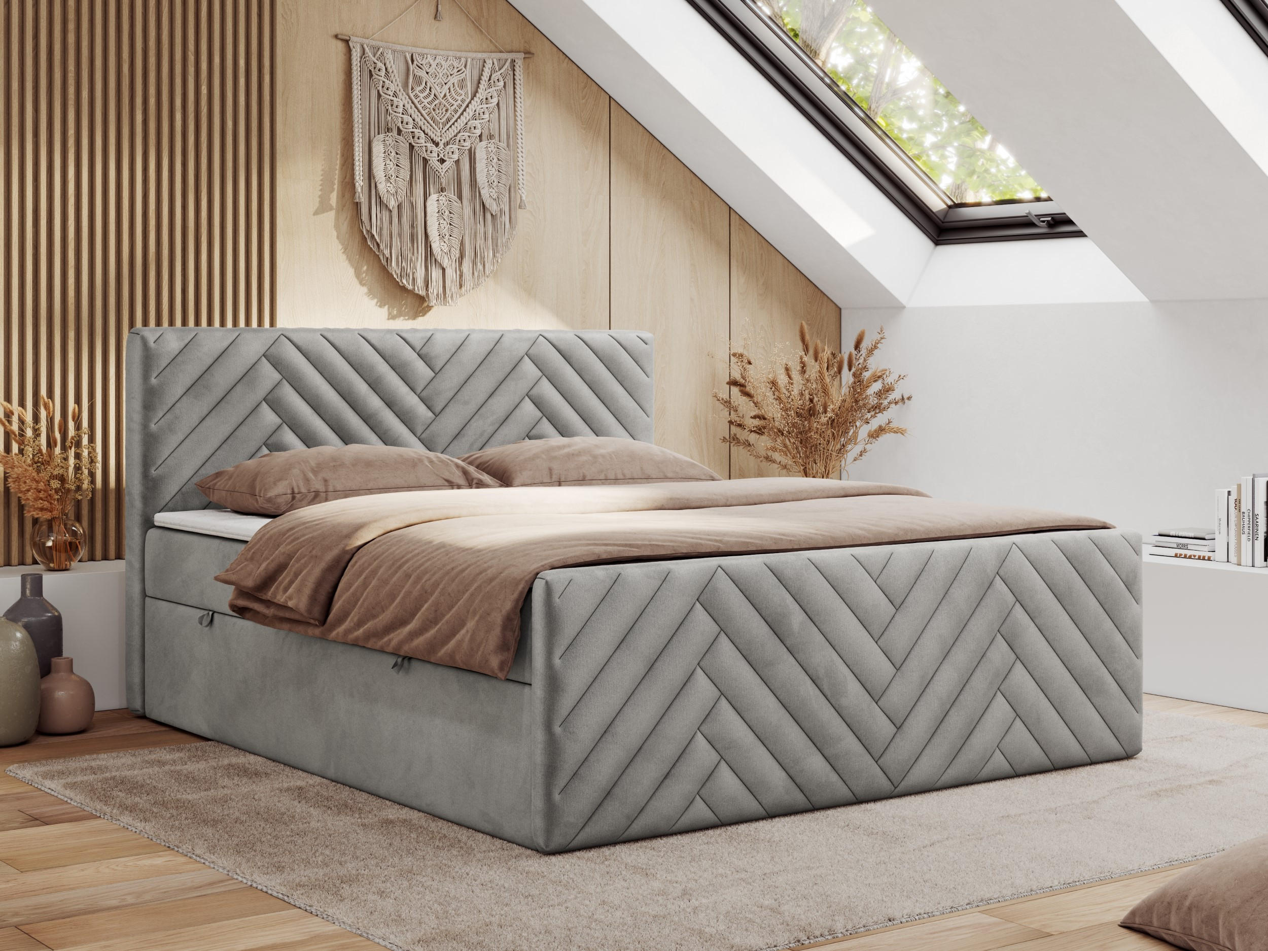 BOXBETT PARIS DUO 120/200 - Hellgrau Velvet - H3 - Hellgrau, Holz/Textil (120/200cm) - MKS