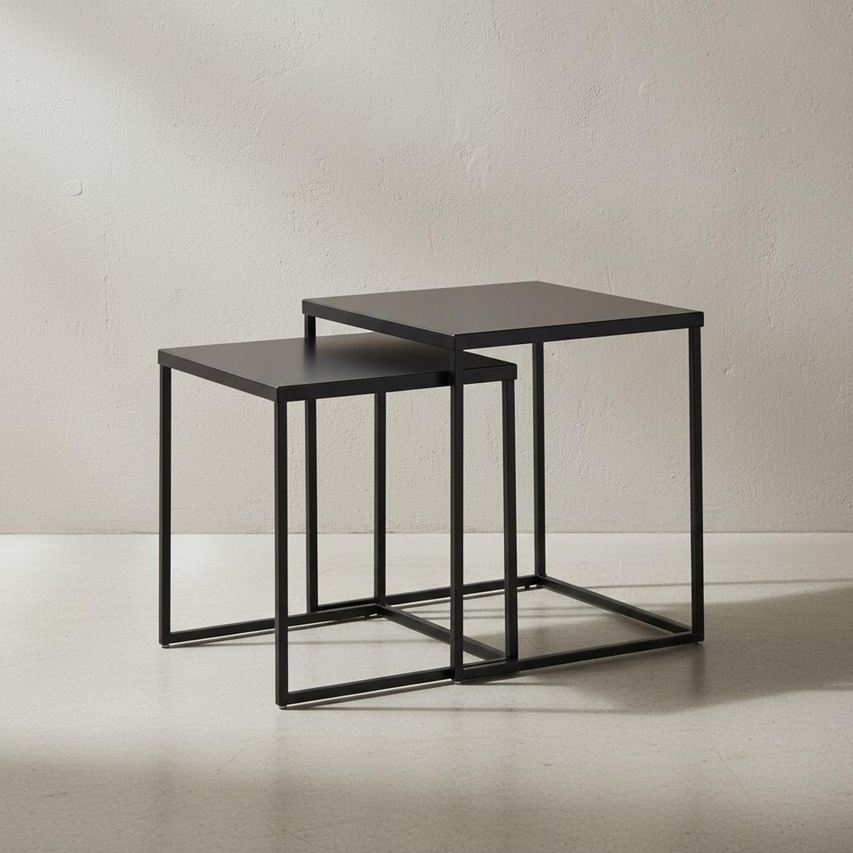 BEISTELLTISCH Set – 2-teilig Schwarz Stahl Industriestil mit Anti-Rutsch - Schwarz, Metall (40/40/45cm) - KADIMA DESIGN