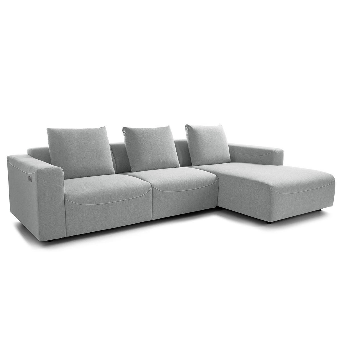 2,5-SITZER ECKSOFA mit Longchair - Webstoff - Hellgrau/Schwarz, Kunststoff/Textil (286/170cm) - home24