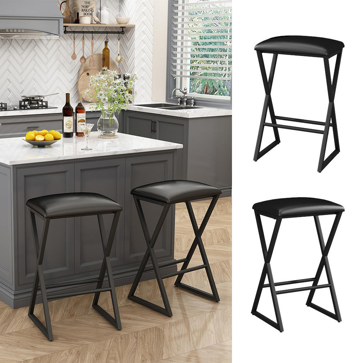 BARHOCKER Vault Schwarz 40 x 64 cm 2er Set - Schwarz, Metall (40/64/34cm) - Vicco