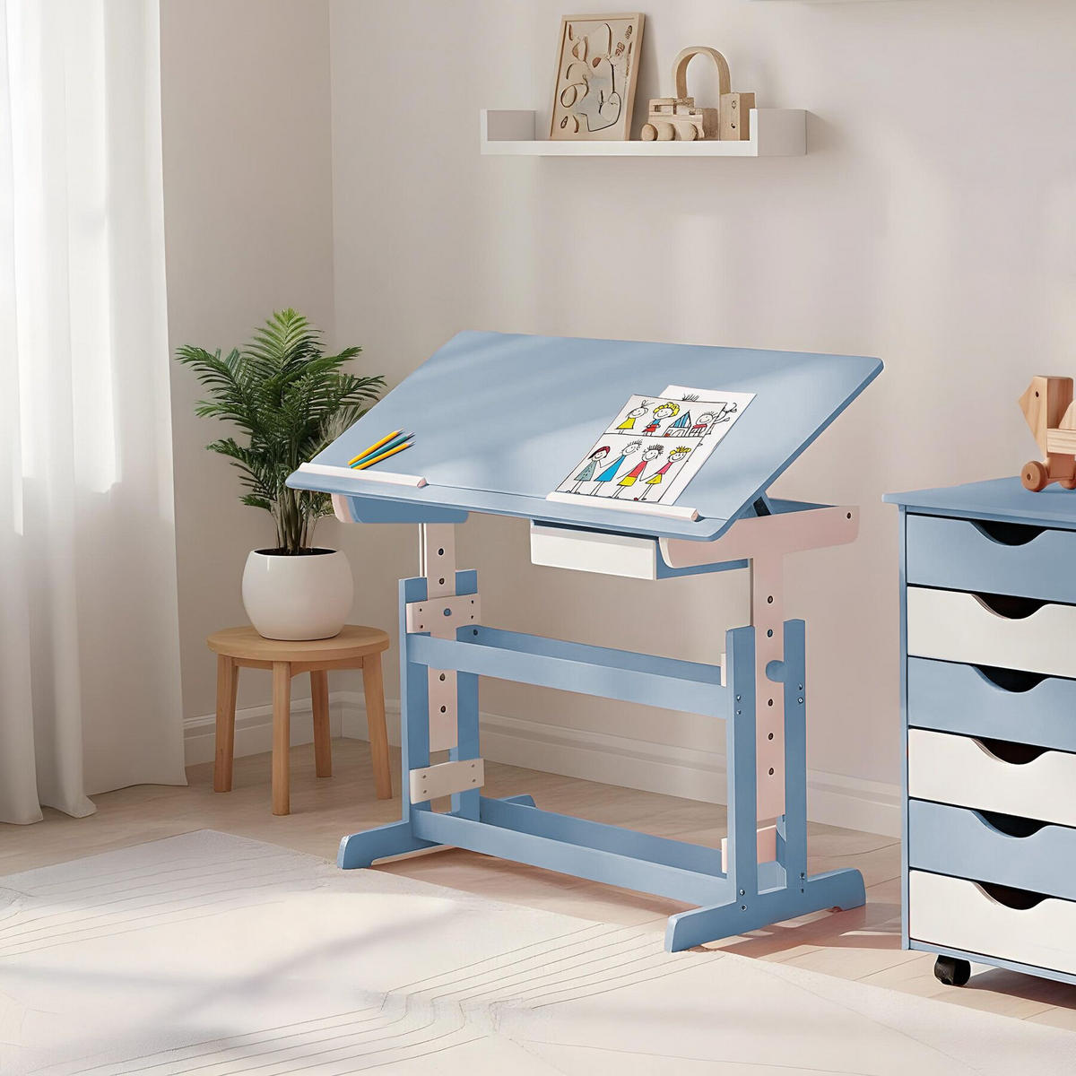 SCHREIBTISCH ,109 x 55 x 94 cm,blau - Blau, Holz (109/55/94cm) - tectake