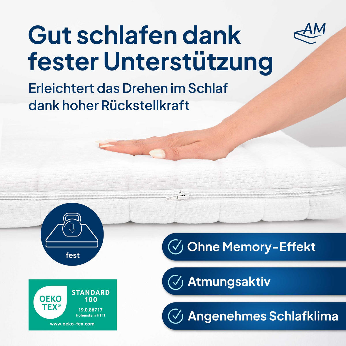 BASIC TOPPER fest 180/210 cm - 6cm Höhe & Toledo Bezug - Weiß, Textil (180/210cm) - AM Qualitätsmatratzen