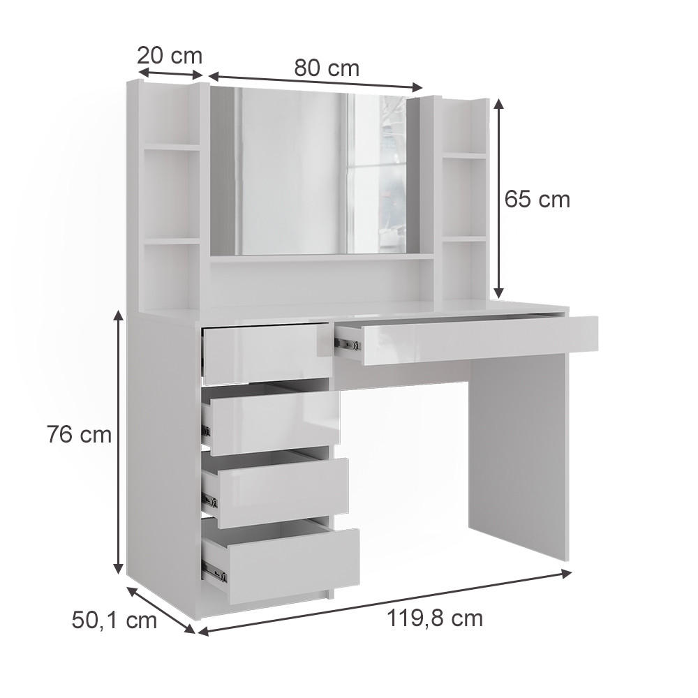 SCHMINKTISCH Sherry Weiß/Weiß Hochglanz 119.8 cm 4 Teile - Weiß Hochglanz, Holzwerkstoff (119.8/76/50.1cm) - Vicco