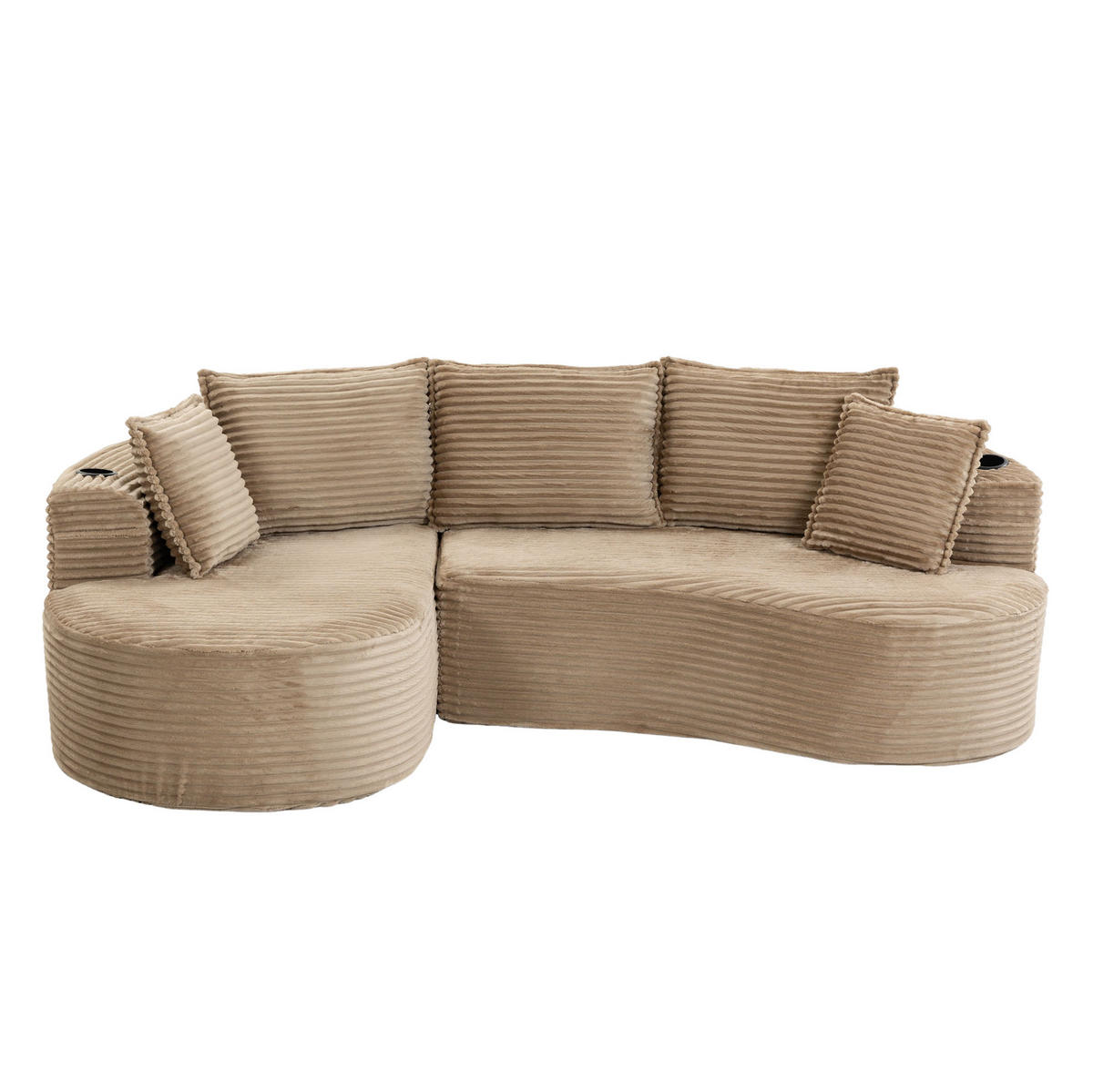 SOFA bogiges Design 250 x 152 cm Cord Khaki mit Getränkehaltern - Braun, Textil (152/250cm) - Meubliv