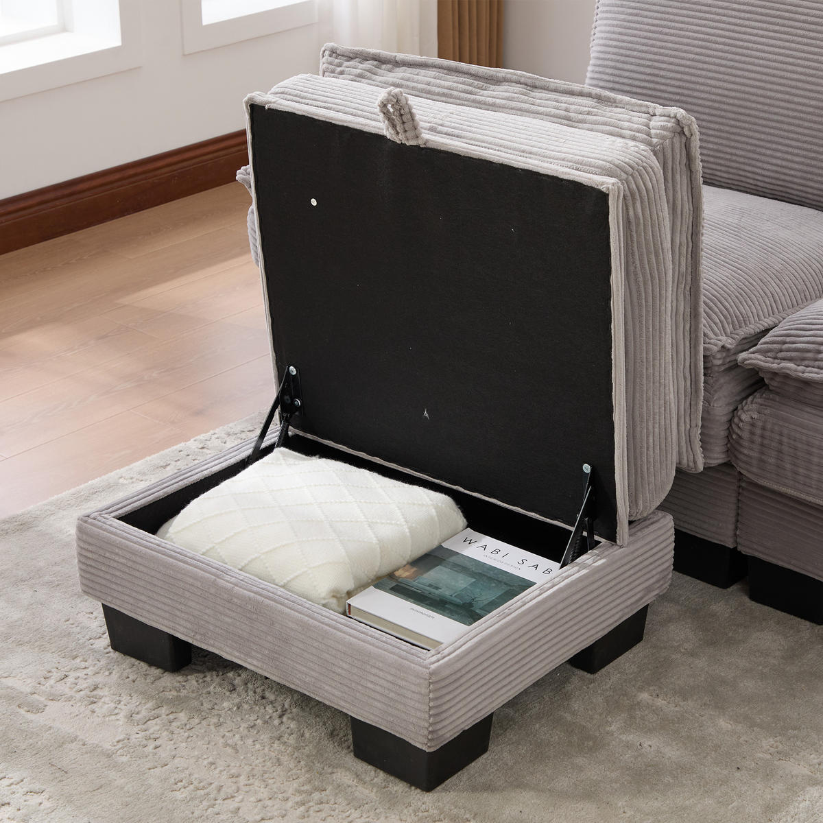ECKSOFA DE-33750 modular mit Stauraumhocker Hellgrau - Hellgrau, Metall (260/132cm) - ComfortXL