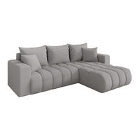 ROHOVÁ SEDAČKA s funkcí spaní, otoman vpravo MILA-L-v1 277x195x86 světle šedá bouclé - černá/stříbrná, kompozitní dřevo/textil (277/194cm) - ALTDECOR