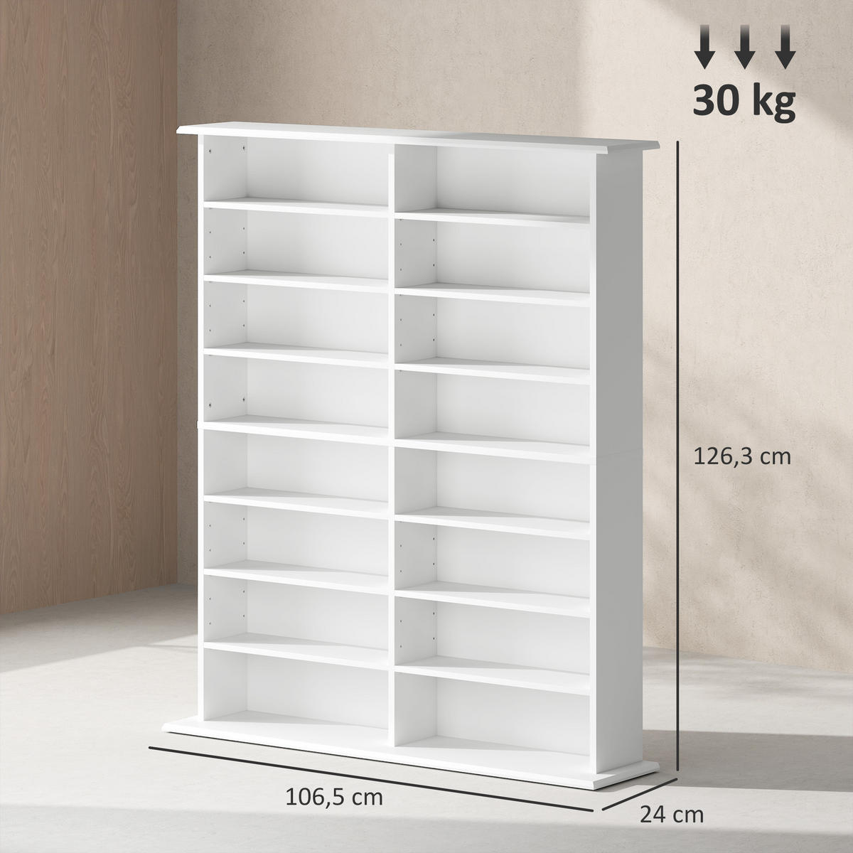 CD-REGAL DE-14453 16 Fächer, 12 verstellbare Böden Weiß - Weiß, Holzwerkstoff (24/126.3/106.5cm) - ComfortXL