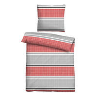 BETTWÄSCHE-GARNITUR Thermofleece Querbalken rubin, 155x220 cm + 80x80 cm - Dunkelrot, Textil (155/220cm) - Castell