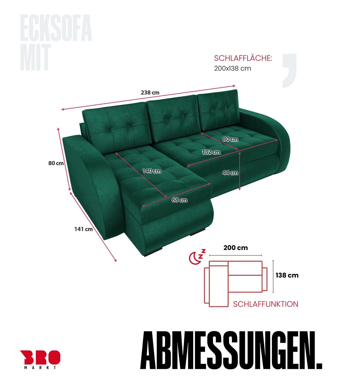 ECKSOFA Bergen mit Schlaffunktion Grün Samtstoff - Grün, Textil (238/141cm) - Bromarkt