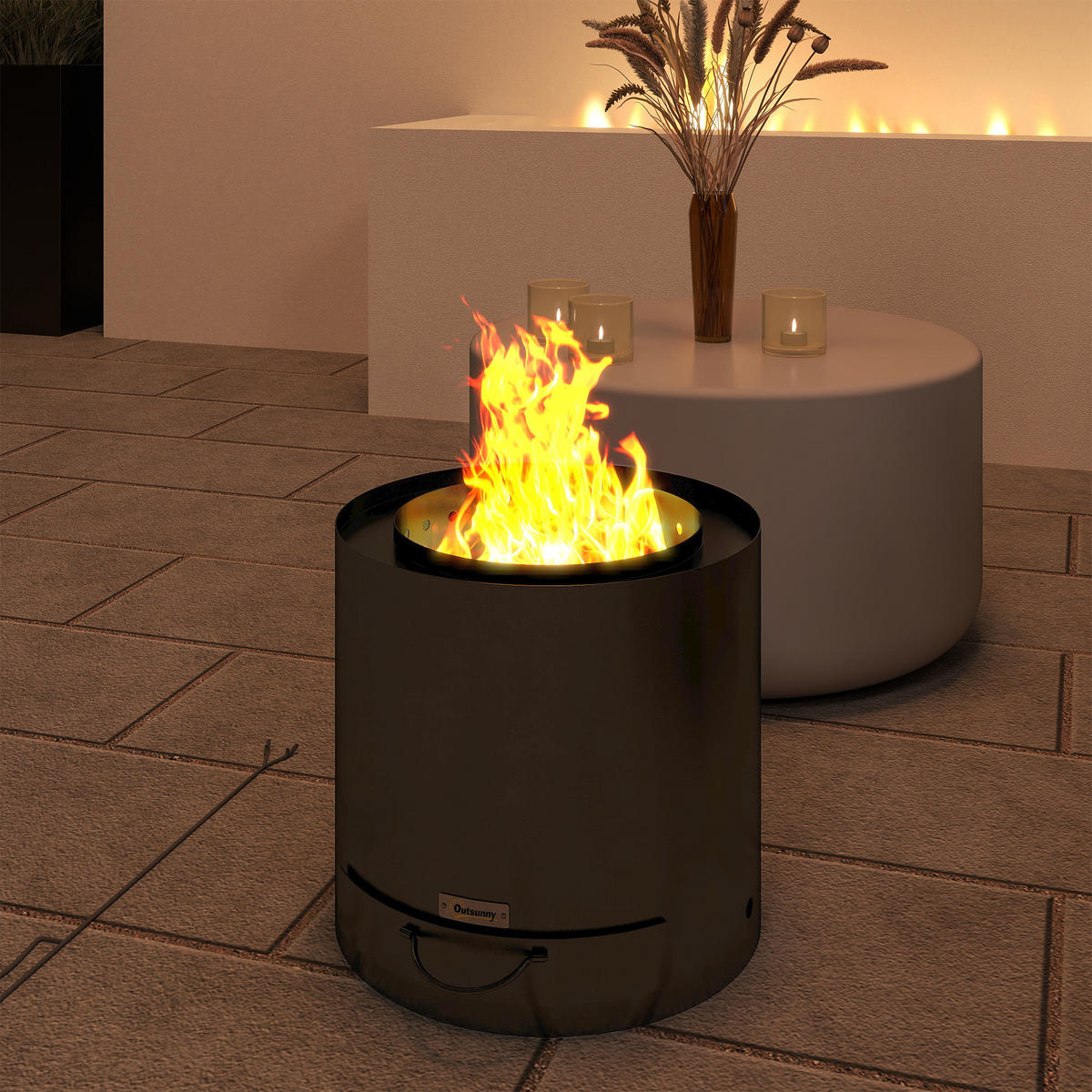 FEUERSCHALE DE-10583 mit Aschenwanne & Schürhaken Schwarz - Schwarz, Metall (45/42/45cm) - ComfortXL