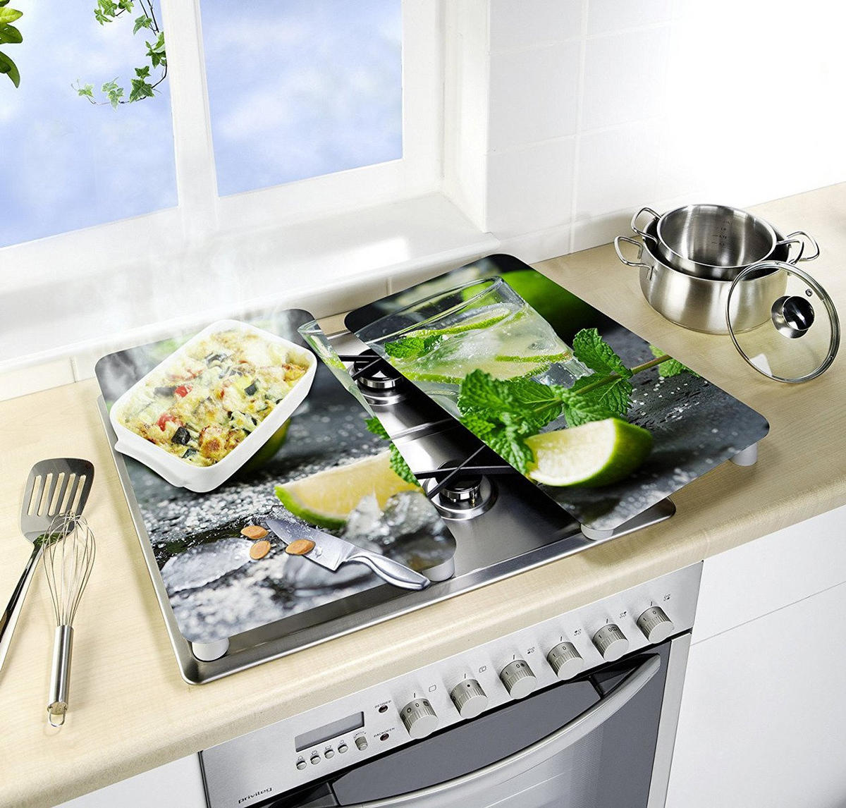 GLASSCHUTZPLATTEN für Herd - 2 Stück Mojito 52/30/0,5 cm - Anthrazit, Glas (30/0.5/52cm) - Wenko