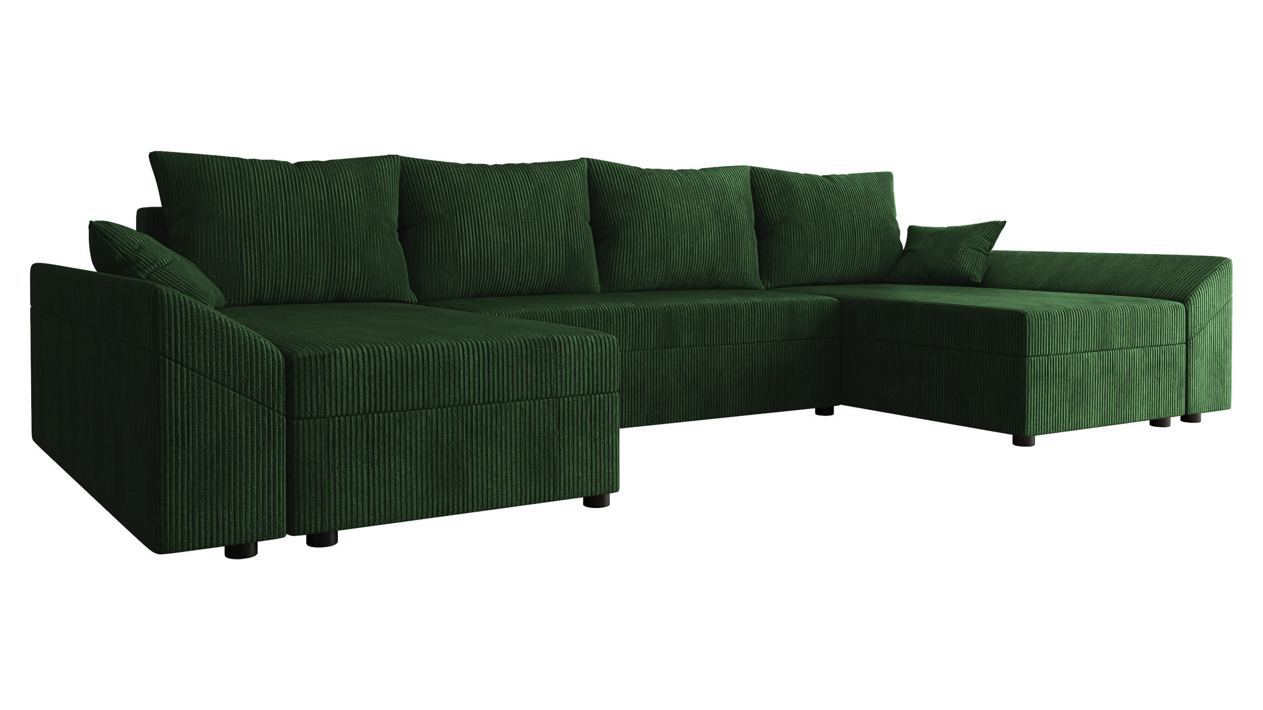 WOHNLANDSCHAFT Dante U Cord - Schwarz/Grün, Holz/Kunststoff (310/82/140cm) - MIRJAN24