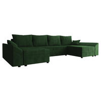 WOHNLANDSCHAFT Dante U Cord - Schwarz/Grün, Holz/Kunststoff (310/82/140cm) - MIRJAN24