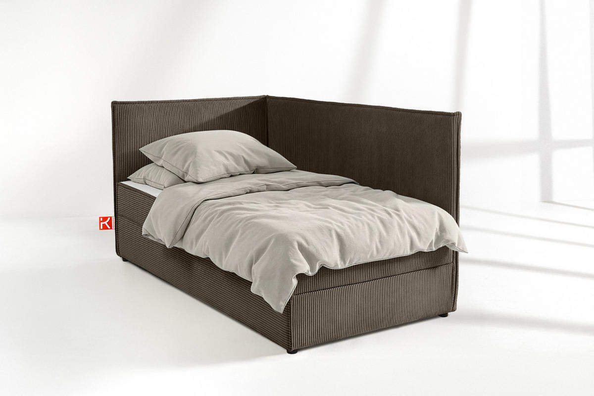JUGENDBETT ROTI Einzelbett mit Bettkasten, 90x200cm, Bett mit Bonellmatratze, mit Rückenlehne - Schwarz/Braun, Holz/Holzwerkstoff (92/200cm) - KONSIMO®