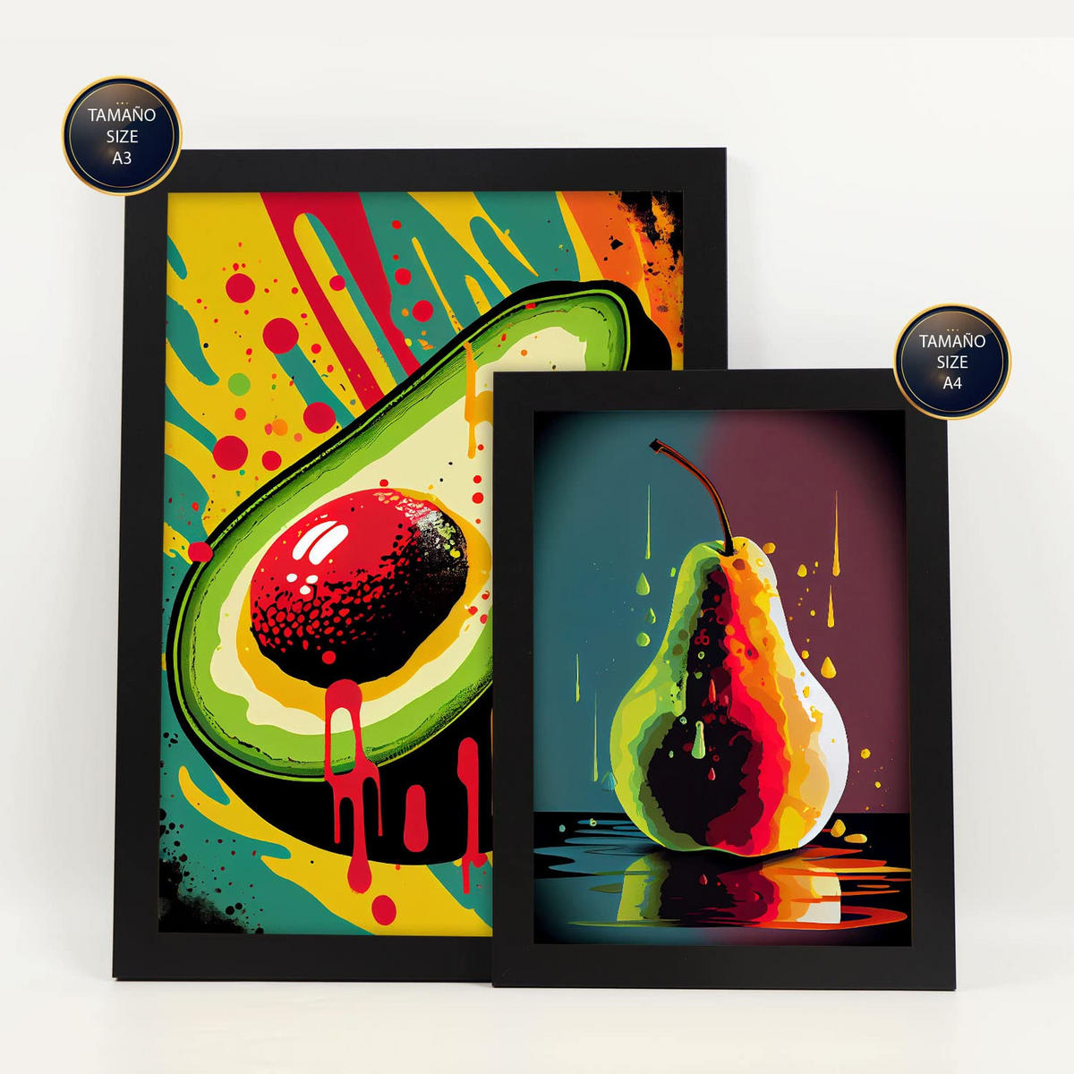 POSTER Set Mit 6 Tropische Früchte Vollfarbige Plakate Von Obst, Gemüse Und Gesunden Lebensmitteln Im Urban Art Stil A3 & A4 Schwarzer Rahmen - Schwarz, Papier (29/3cm) - Nacnic